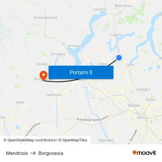 Mendrisio to Borgosesia map