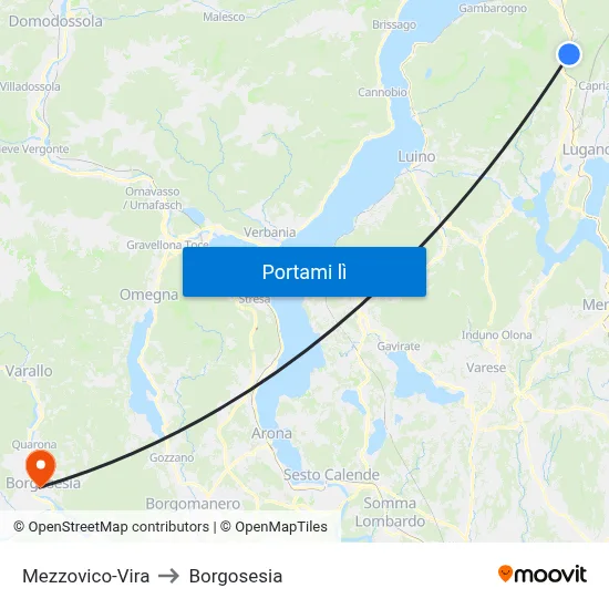 Mezzovico-Vira to Borgosesia map