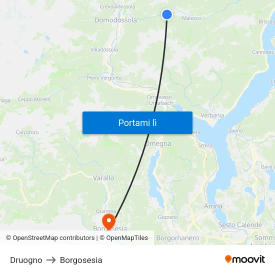 Druogno to Borgosesia map