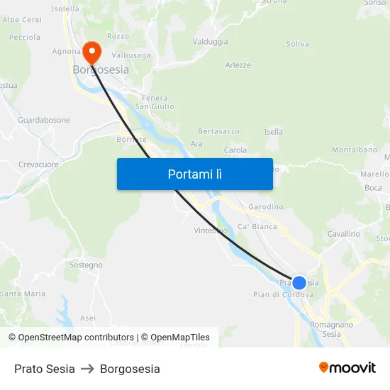 Prato Sesia to Borgosesia map