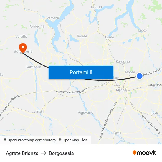 Agrate Brianza to Borgosesia map