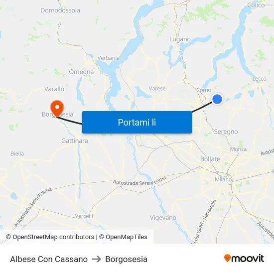 Albese Con Cassano to Borgosesia map