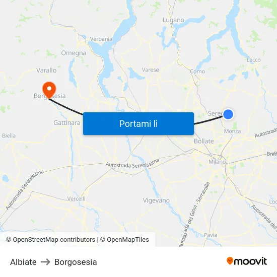 Albiate to Borgosesia map