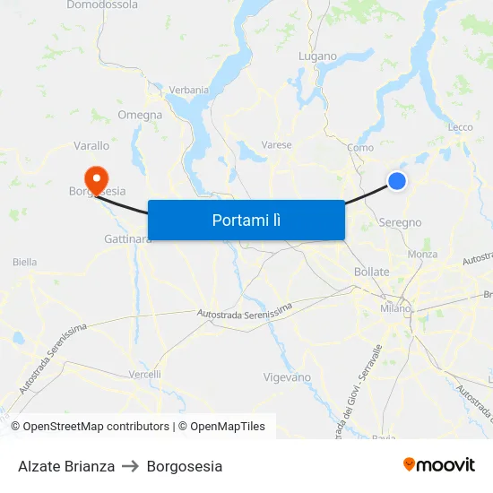 Alzate Brianza to Borgosesia map