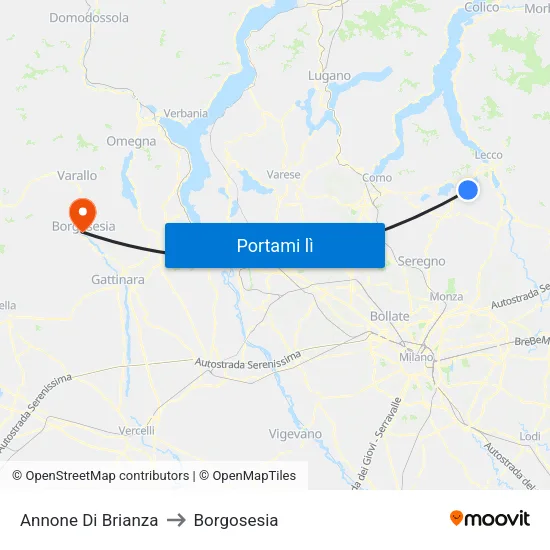 Annone Di Brianza to Borgosesia map