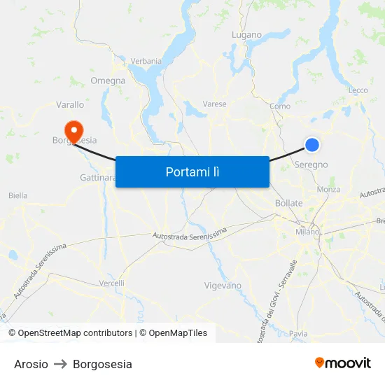 Arosio to Borgosesia map