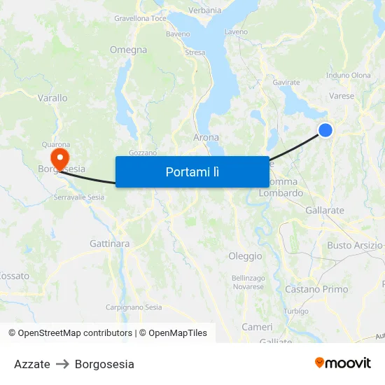 Azzate to Borgosesia map