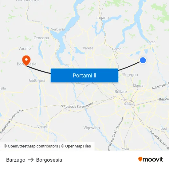 Barzago to Borgosesia map
