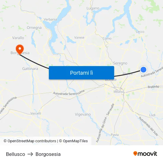Bellusco to Borgosesia map