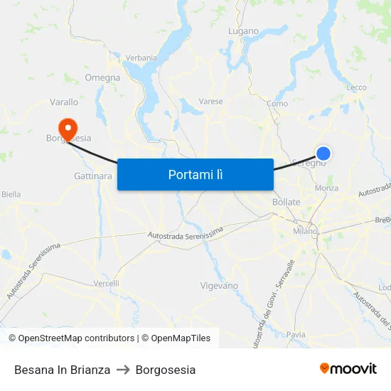 Besana In Brianza to Borgosesia map