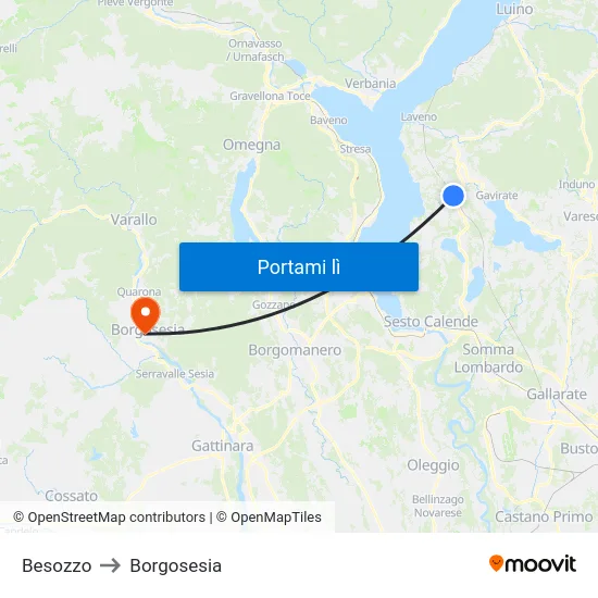Besozzo to Borgosesia map