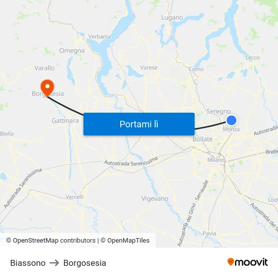 Biassono to Borgosesia map