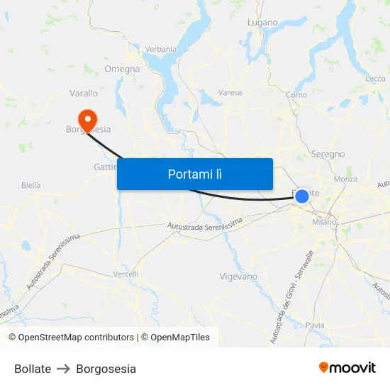 Bollate to Borgosesia map