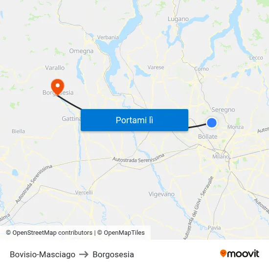 Bovisio-Masciago to Borgosesia map