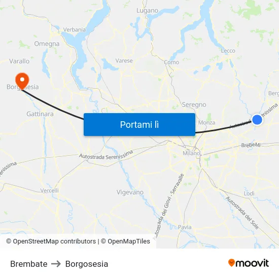 Brembate to Borgosesia map