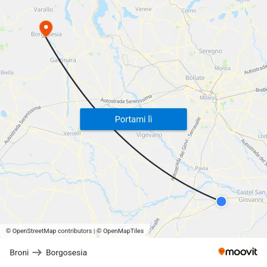 Broni to Borgosesia map