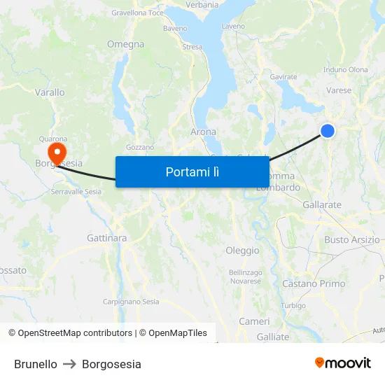 Brunello to Borgosesia map