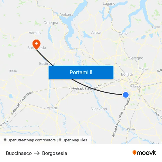 Buccinasco to Borgosesia map