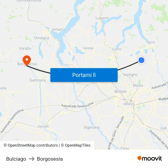 Bulciago to Borgosesia map