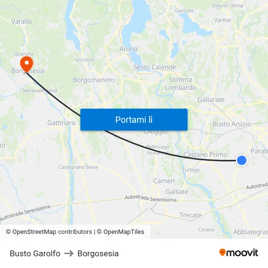 Busto Garolfo to Borgosesia map