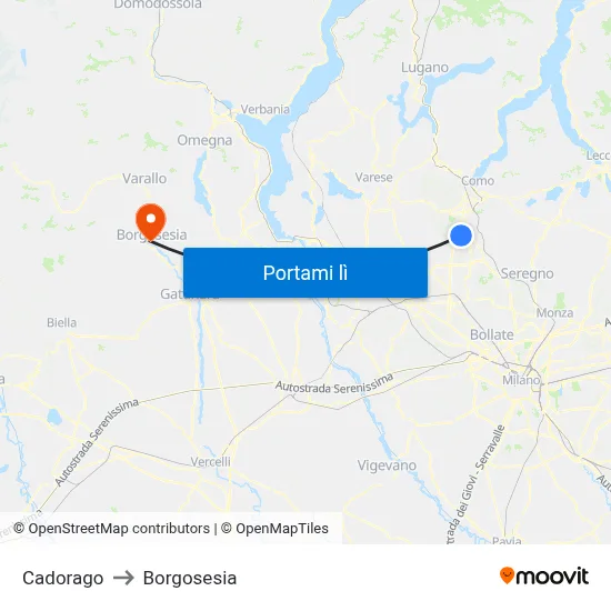 Cadorago to Borgosesia map