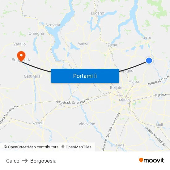 Calco to Borgosesia map