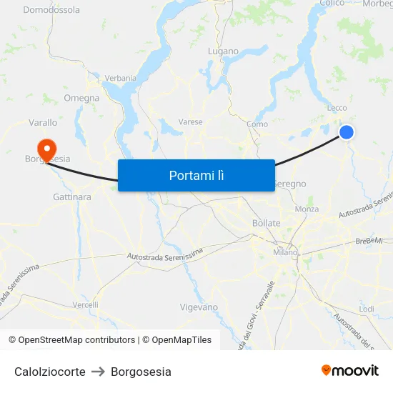 Calolziocorte to Borgosesia map