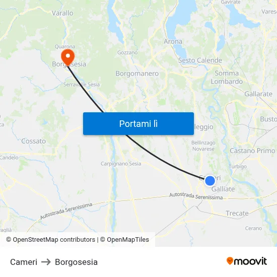 Cameri to Borgosesia map