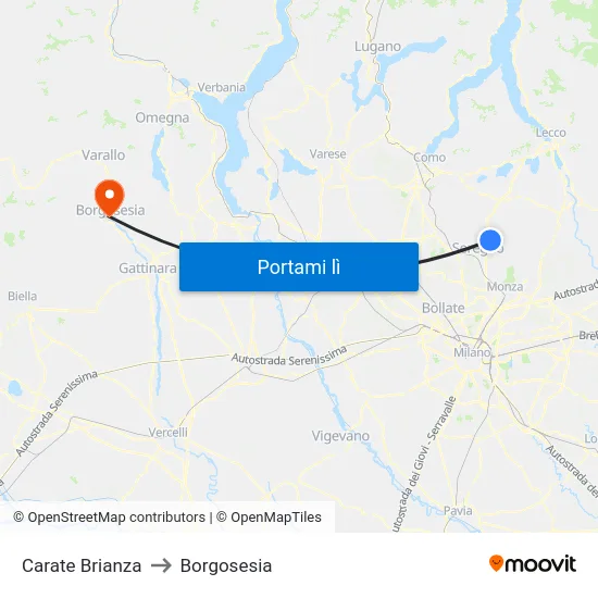 Carate Brianza to Borgosesia map