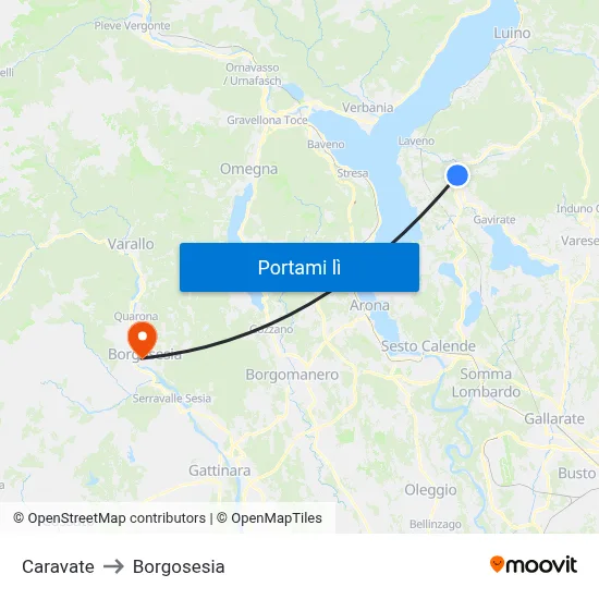 Caravate to Borgosesia map