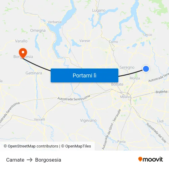Carnate to Borgosesia map