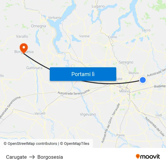 Carugate to Borgosesia map