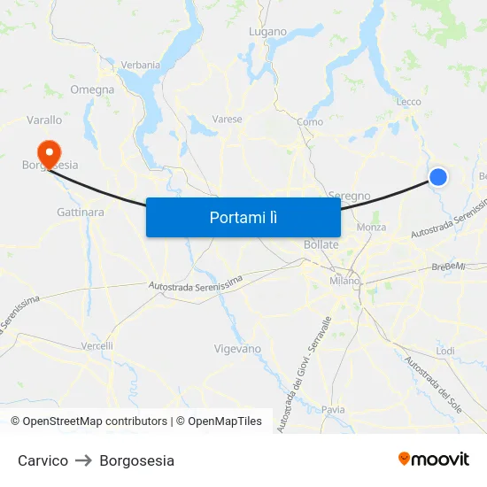Carvico to Borgosesia map