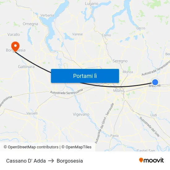Cassano D' Adda to Borgosesia map