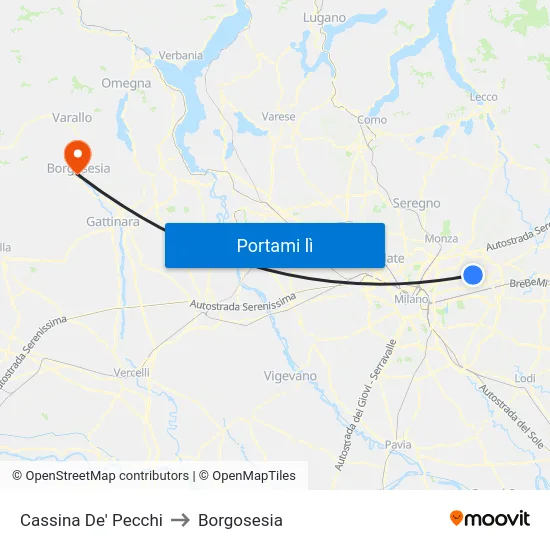 Cassina De' Pecchi to Borgosesia map