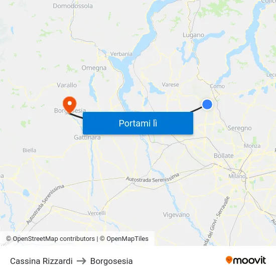 Cassina Rizzardi to Borgosesia map