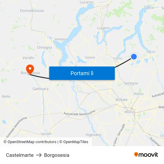 Castelmarte to Borgosesia map