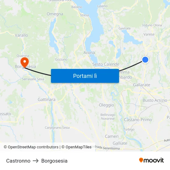 Castronno to Borgosesia map