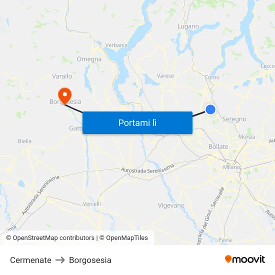 Cermenate to Borgosesia map