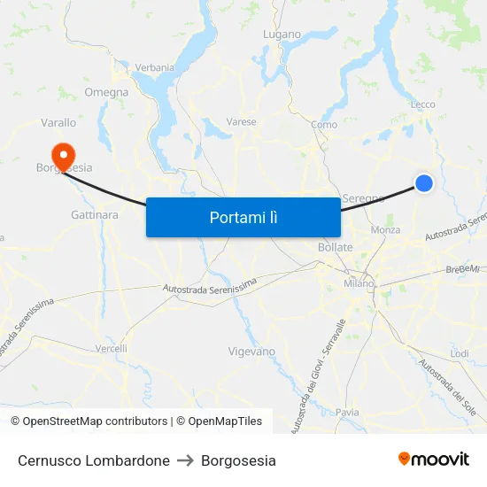 Cernusco Lombardone to Borgosesia map