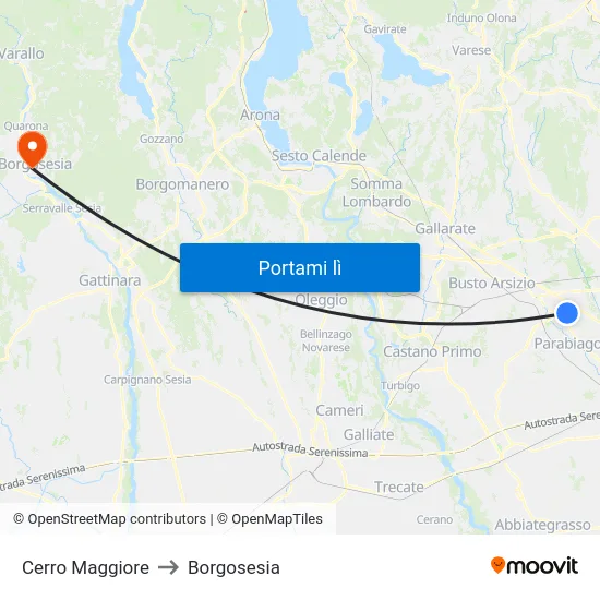 Cerro Maggiore to Borgosesia map