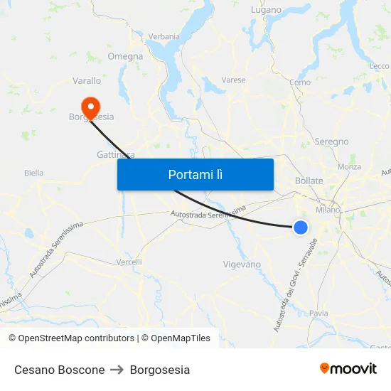 Cesano Boscone to Borgosesia map