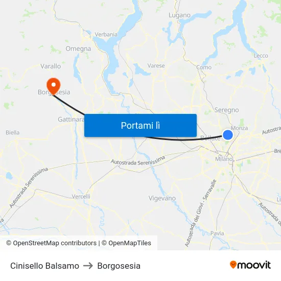 Cinisello Balsamo to Borgosesia map