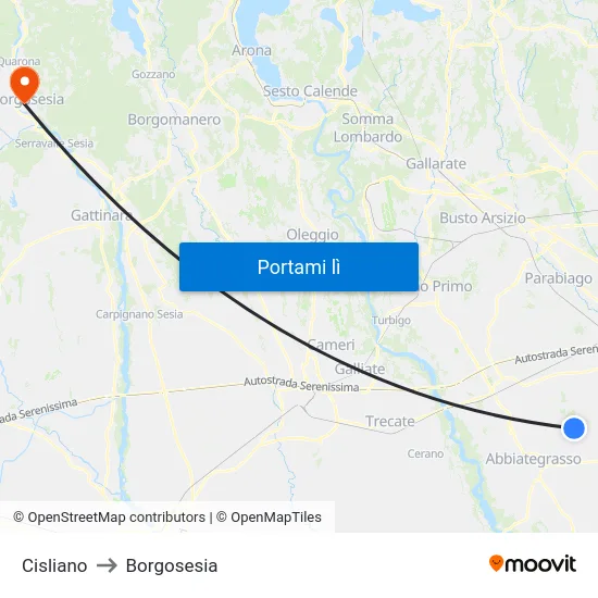 Cisliano to Borgosesia map