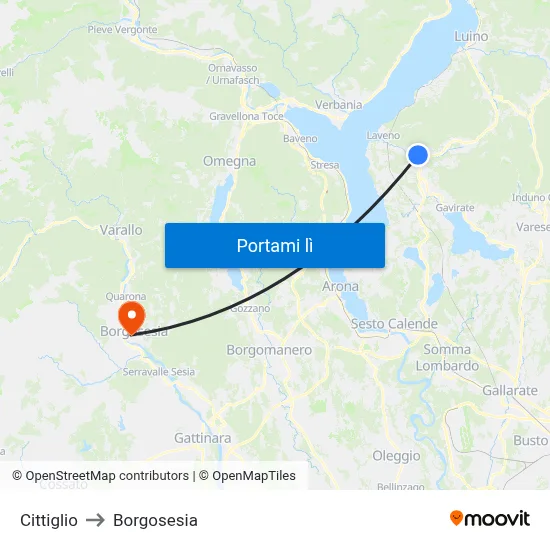 Cittiglio to Borgosesia map