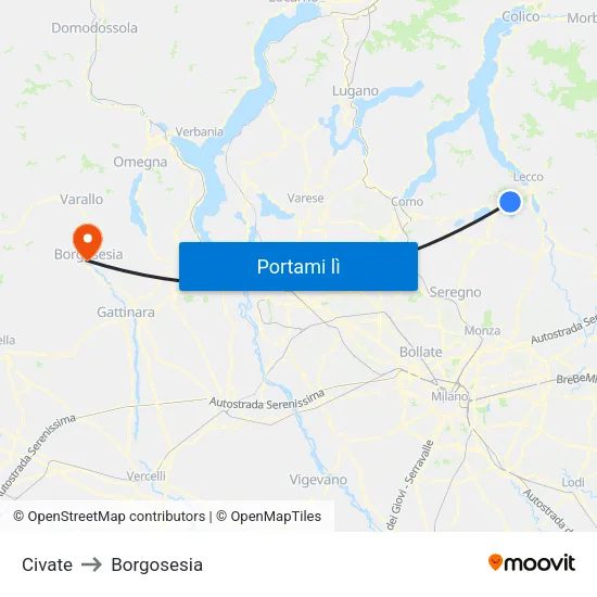 Civate to Borgosesia map