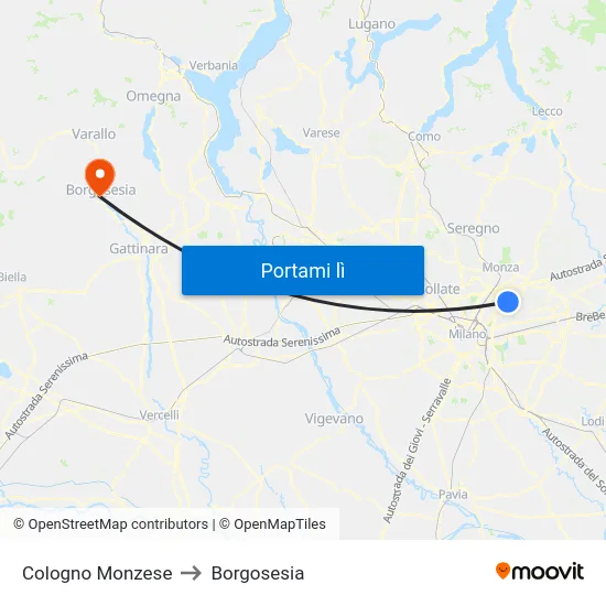 Cologno Monzese to Borgosesia map