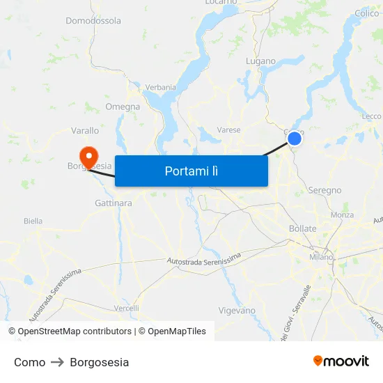 Como to Borgosesia map