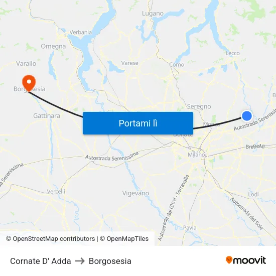 Cornate D' Adda to Borgosesia map