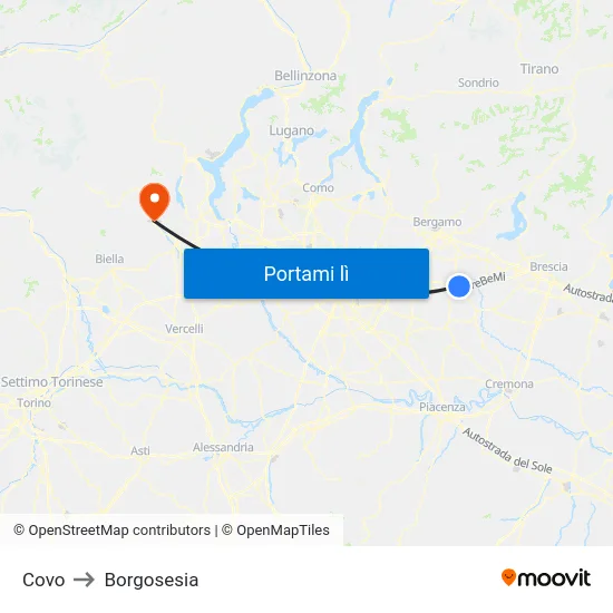 Covo to Borgosesia map